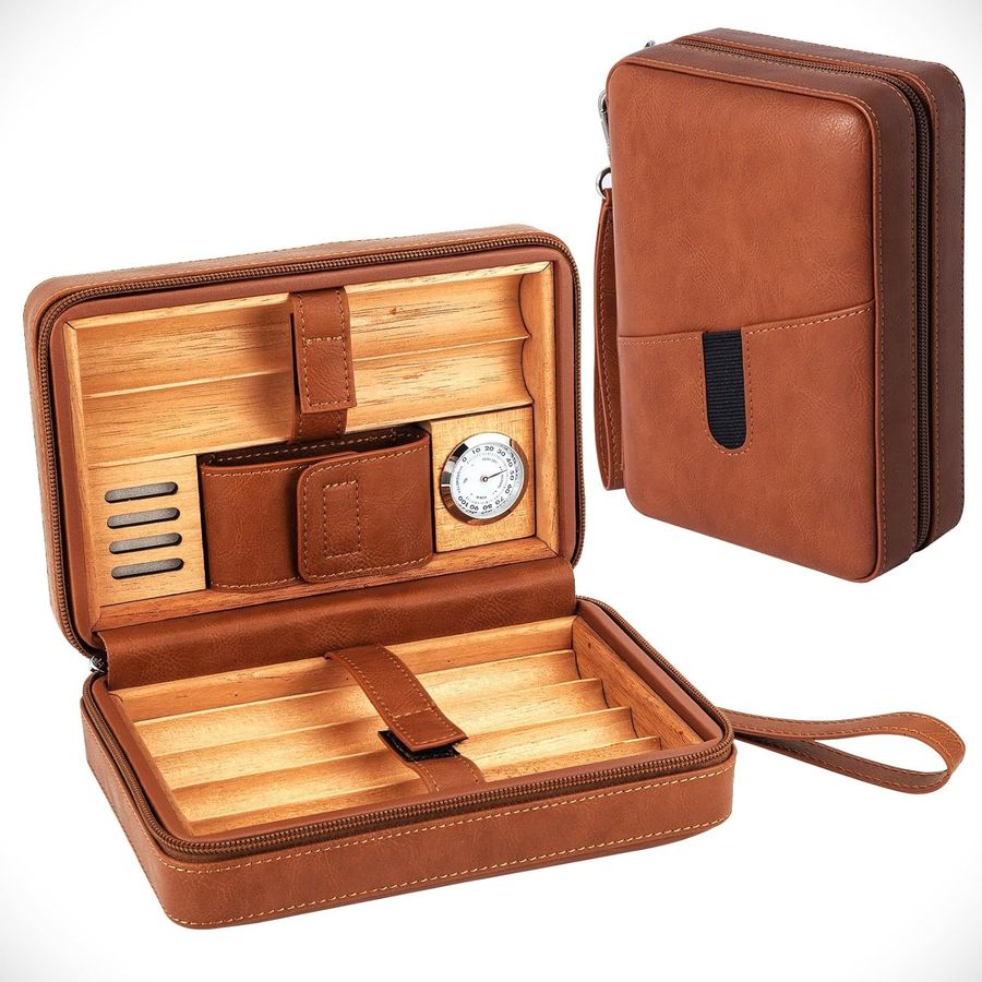 Leather cedar portable travel case