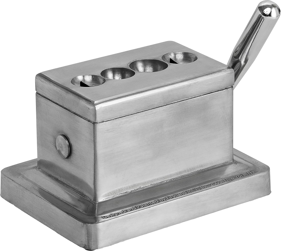 Quality Importers Trading Co. Quad Table Cigar Cutter, Brushed Finish, 52 and 60 Ring Gauge Straight Cutters, 52 and 58 Ring Gauge V-Cutters, Model 9305